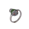 Green Jade Koi Fish Silver Ring-Luck Prosperity