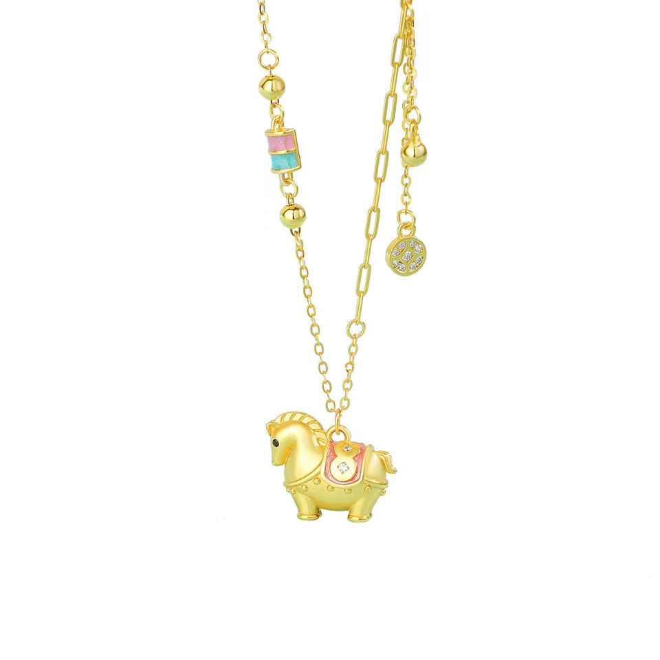 Enamel Horse Necklace–Wealth, Luck & Swift Success