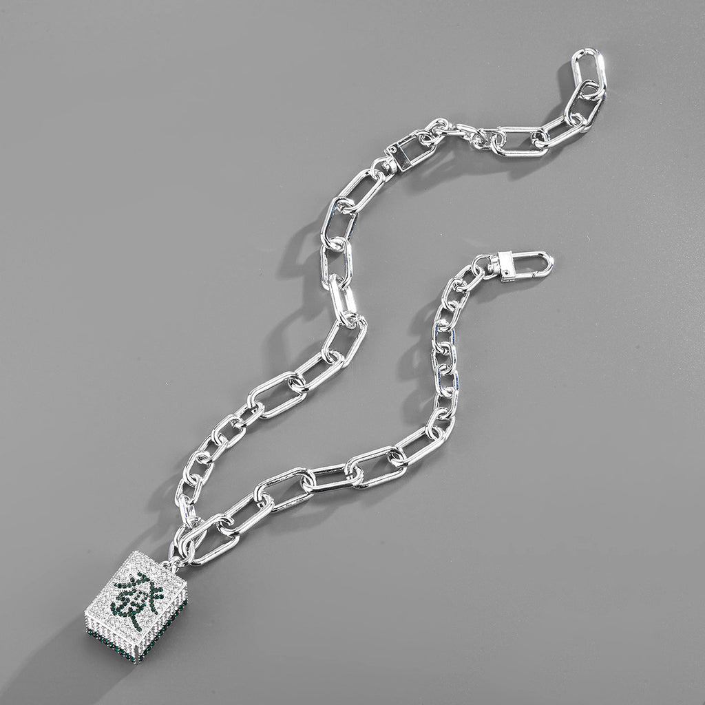 Fortune in Full-Cubic Zirconia Mahjong Tile Necklace