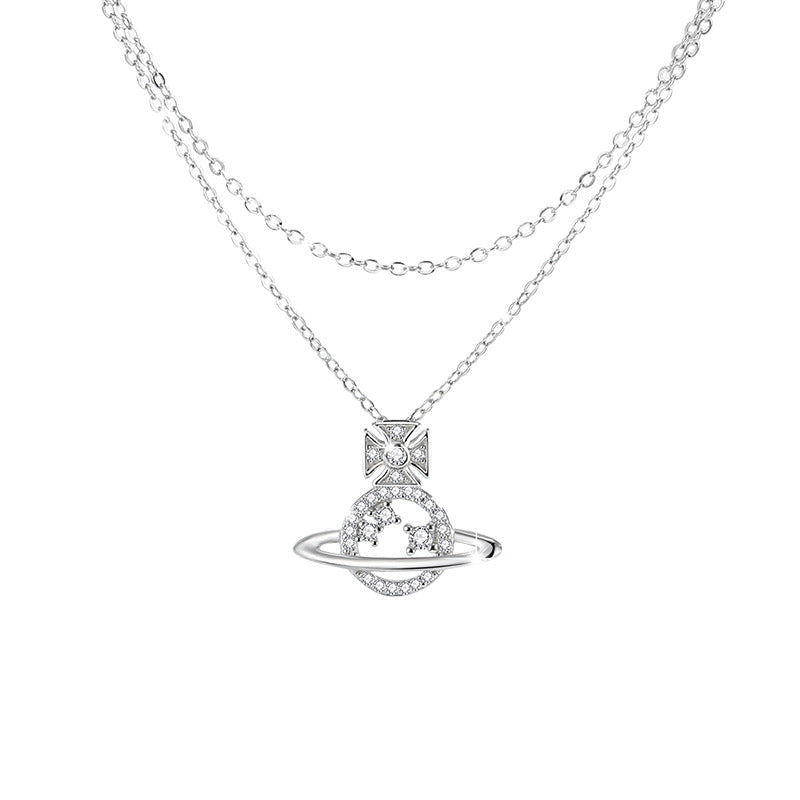 Saturn & Star Sterling Silver Layered Necklace-Light Along the Way