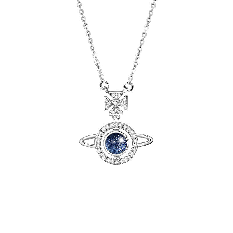 Love Across the Distance-Saturn and Cross Sterling Silver Necklace