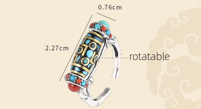 Tibetan Dzi Turquoise 925 Sterling Silver Ring-Mindful Serenity