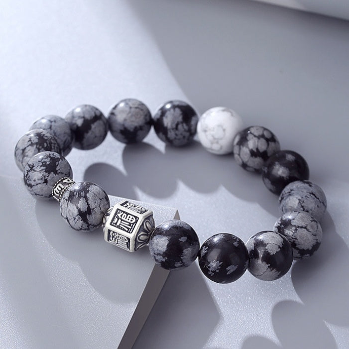 Quiet Blessings-Fu Snowflake Obsidian Beaded Bracelet