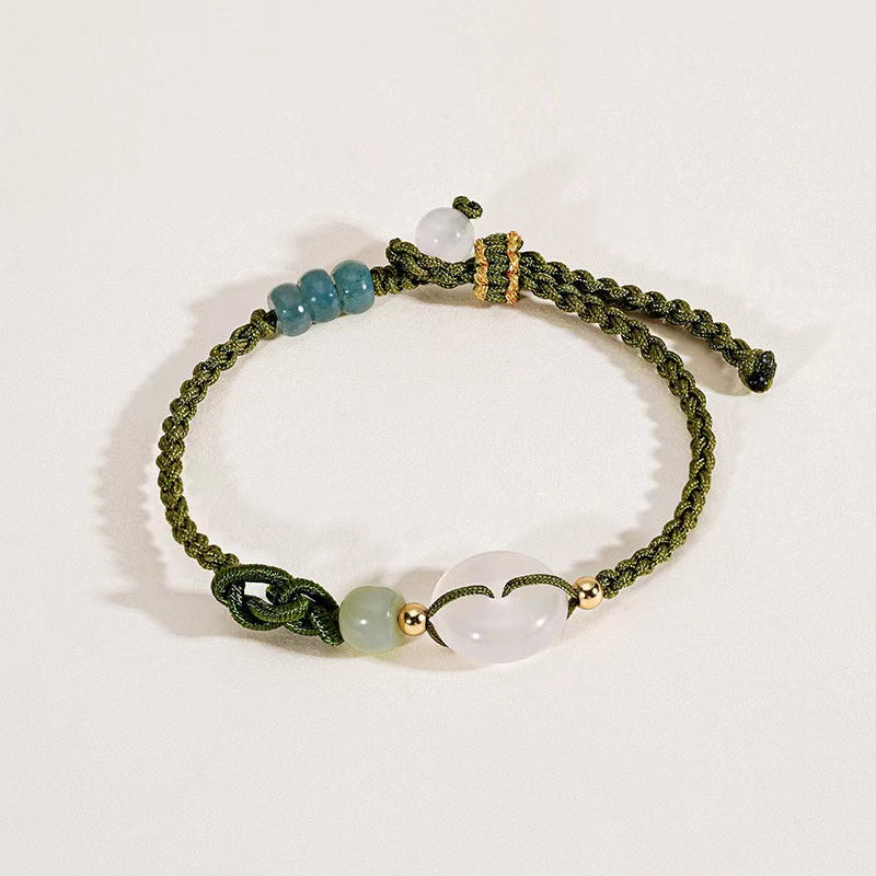 Hetian Jade Peace Buckle String Bracelet-Chalcedony Agate Bead