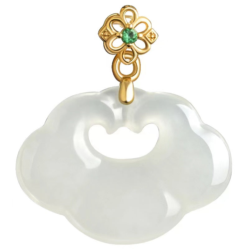 Ruyi Protection Pendant-Nature White Jade Stone