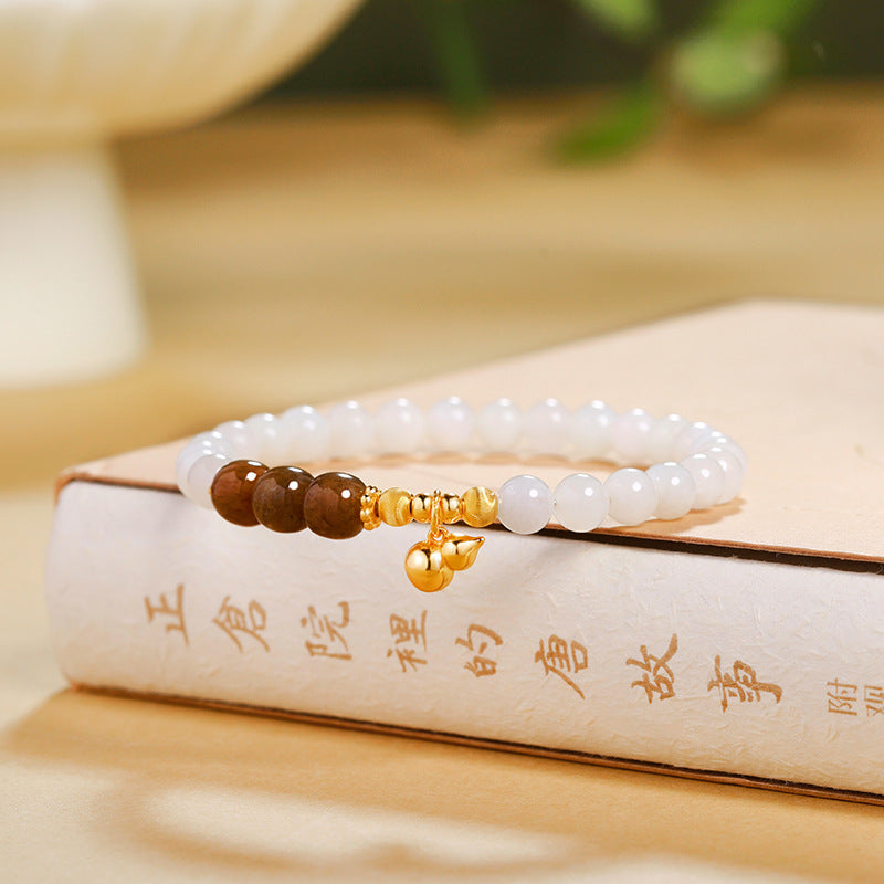 Gold-Plated Silver Gourd White Nephrite Jade Bracelet-Gentle Fortune