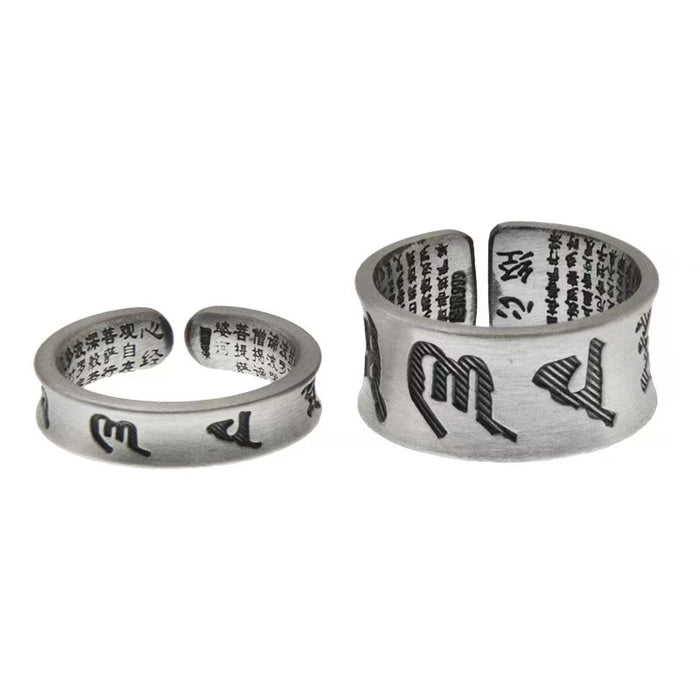 Heart Sutra Handmade Carved Six Ture Words Silver Couple Ring-Compassion and Enlightenment