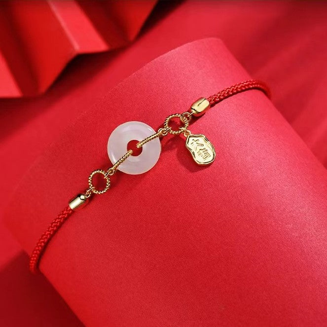 White Jade Pingan Red String Bracelet-Protection and Safety