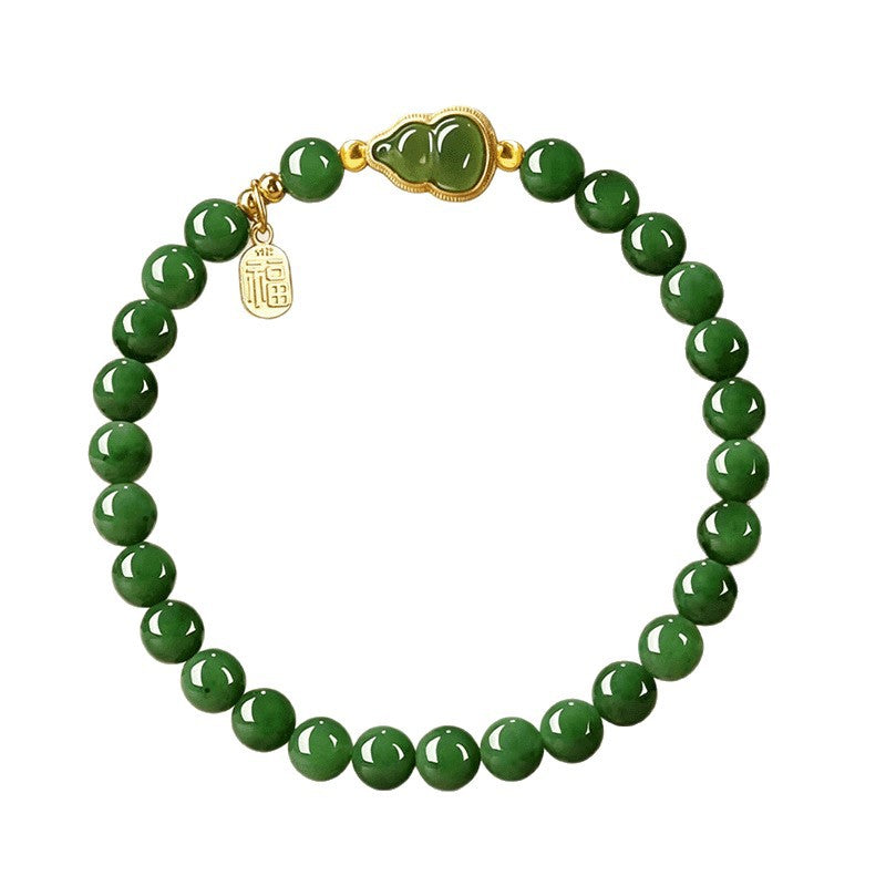 Natural Nephrite Jade Gourd & Fu Plaque Bracelet-Grounded Harmony
