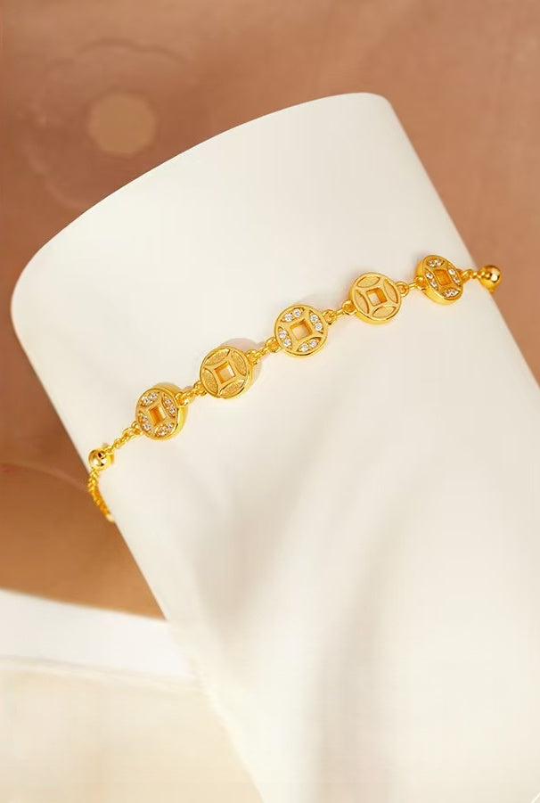 Rolling Fortune Coin Bracelet –18k Gold Plated 925 Sterling Silver