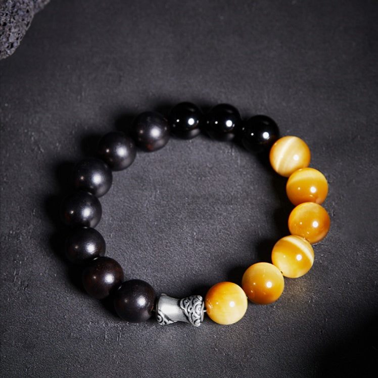 Steadfast Mountains and Seas-Obsidian Tiger's Eye and Ebony Beaded Bracelet