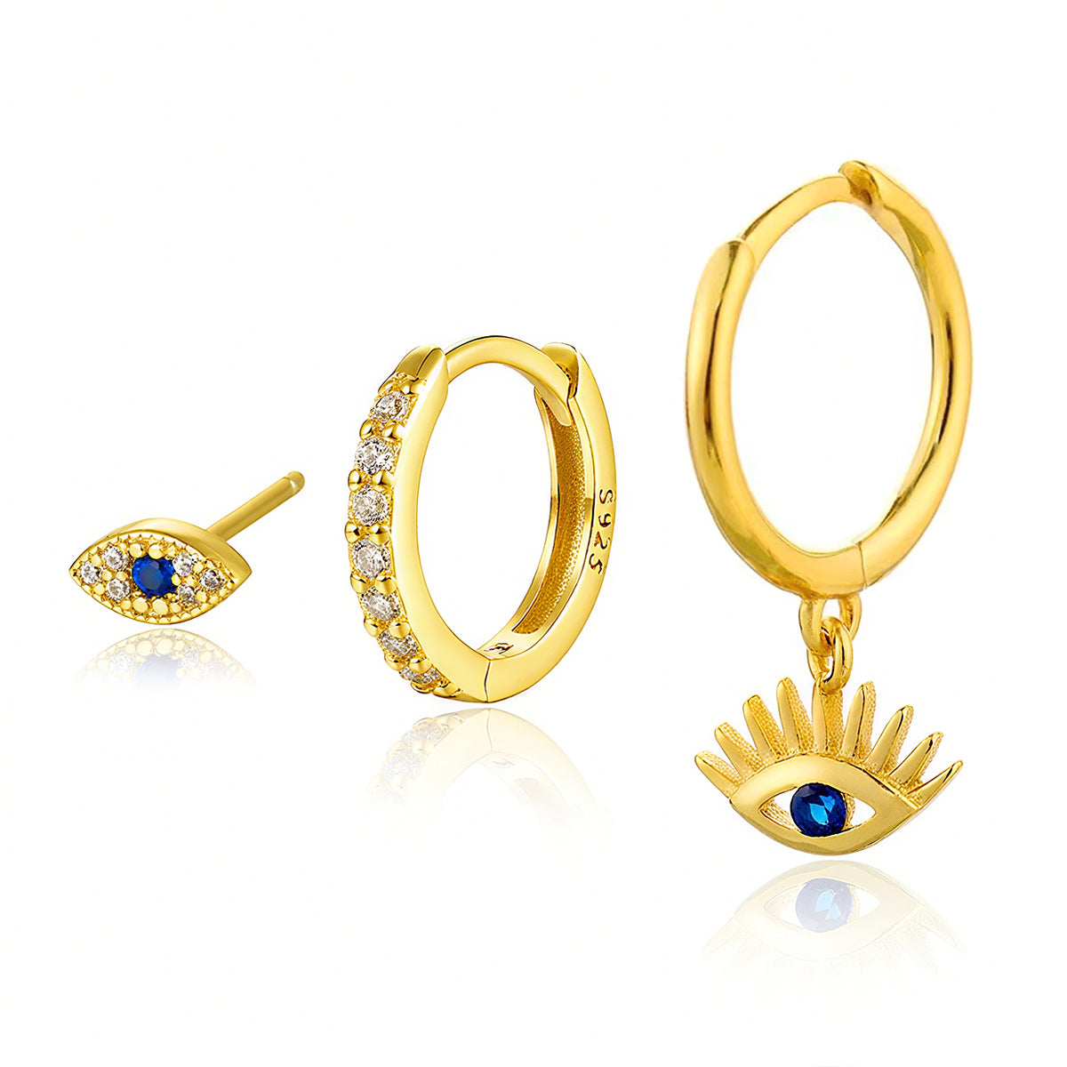 Evil Eye Earring Trio-Blue Accents and Sparkle