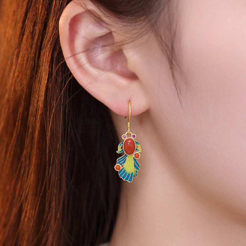 Koi Fish Red Agate Enamel Earrings-A Prosperous Path