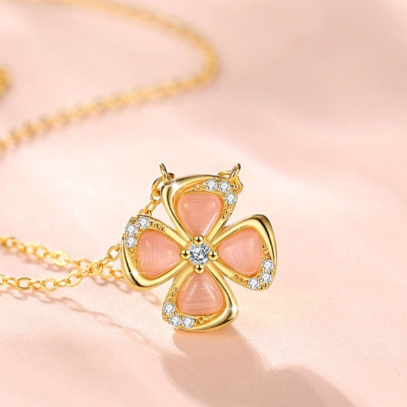 Four Leaf Clover Silver Necklace-Lucky to Love You