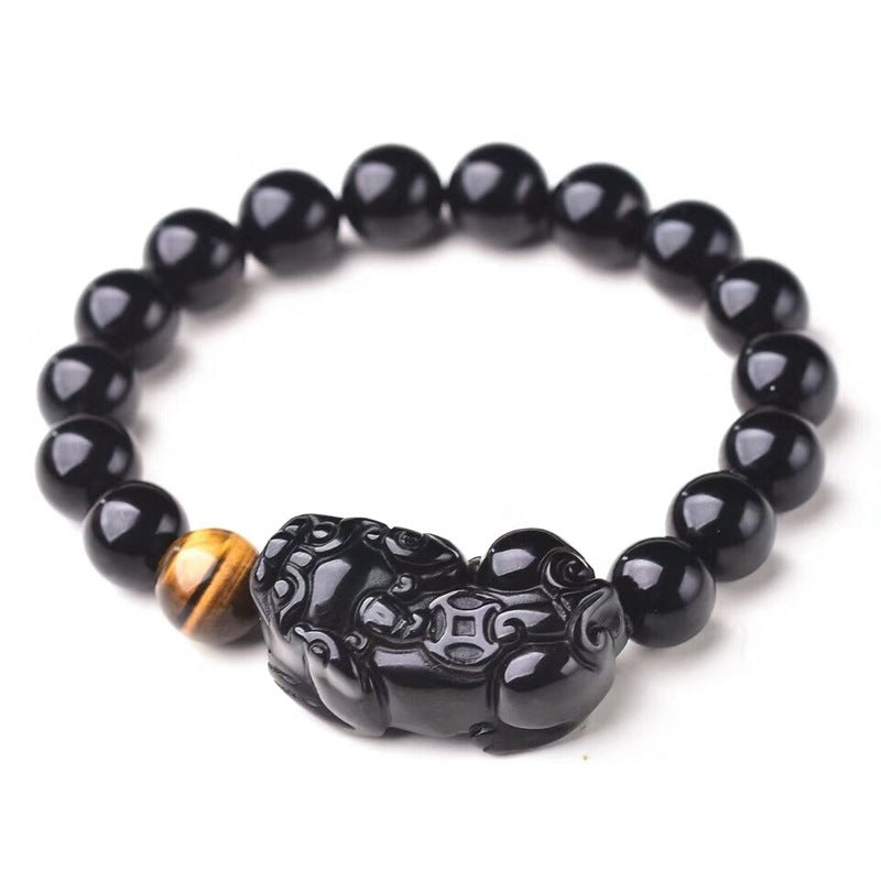 Natürlicher Regenbogen Obsidian Pixiu Gelb Tigerauge Perlen Schutz Armband