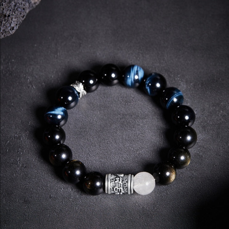 Peace and Protection-Six-Syllable Mantra Gold Sheen Obsidian Beaded Bracelet