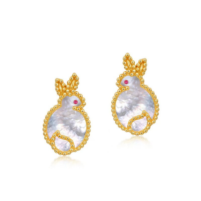 White Fritillary Rabbit Silver Stud Earrings-Harmony and Peace