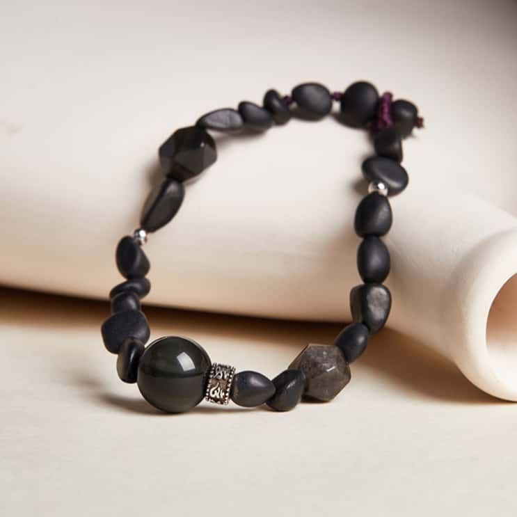 Rainbow Obsidian Six-Syllable Mantra Braided Bracelet-Peace and Fulfillment