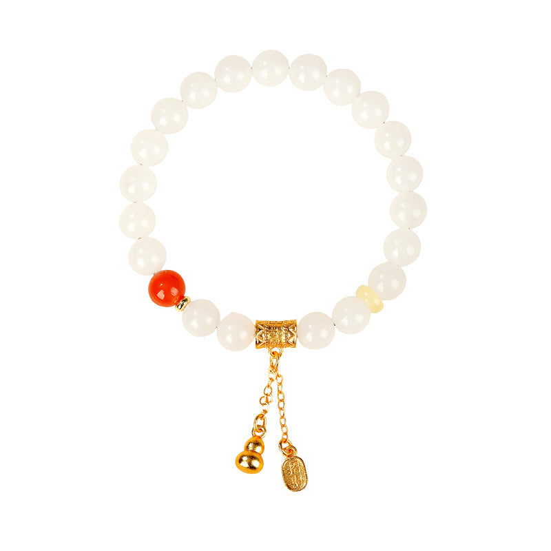 Fortune in Reach-White Jade Gourd Agate Bracelet