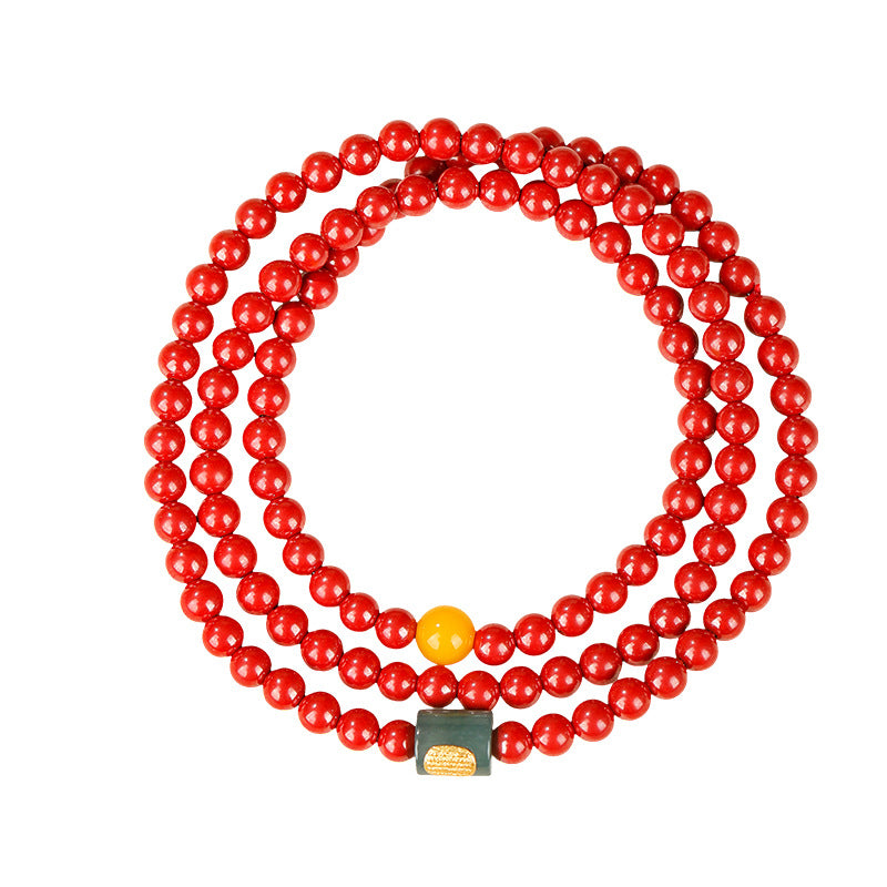 Steady Turns-Cinnabar Jadeite Triple-Wrap Bracelet