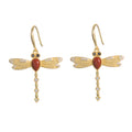 Dragonfly Turquoise & Red Agate Drop Earrings-Grace in Flight