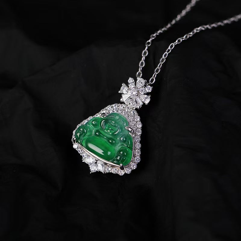 Maitreya Buddha Ice Jade Pendant-Good Fortune and Prosperity