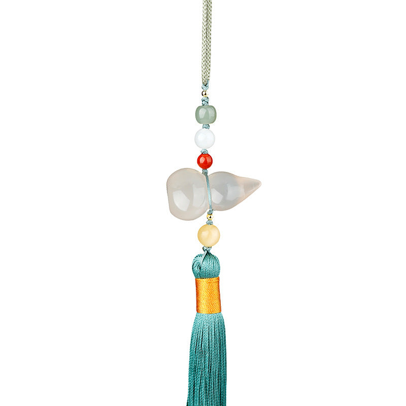 Safe Journey Blessing Gourd Spiritual Car Hanging Pendant-White Chalcedony & Hetian Jade