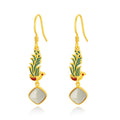 Peacock Nephrite Jade & Red Agate Drop Earrings-A Bright Future