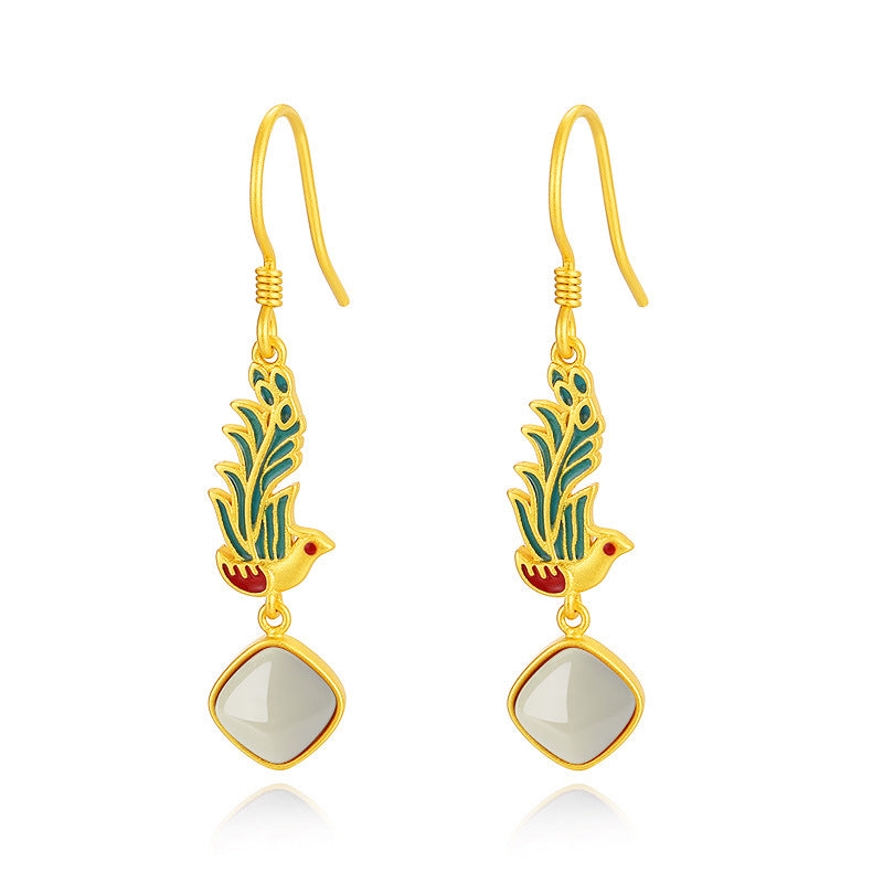 Peacock Nephrite Jade & Red Agate Drop Earrings-A Bright Future