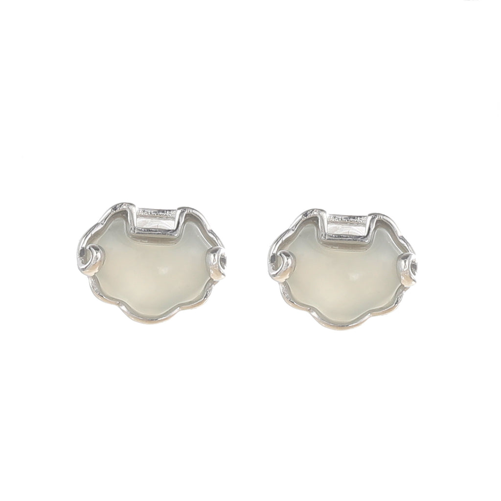 Peace Lock Nephrite Jade S925 Silver Stud Earrings-Held with Love