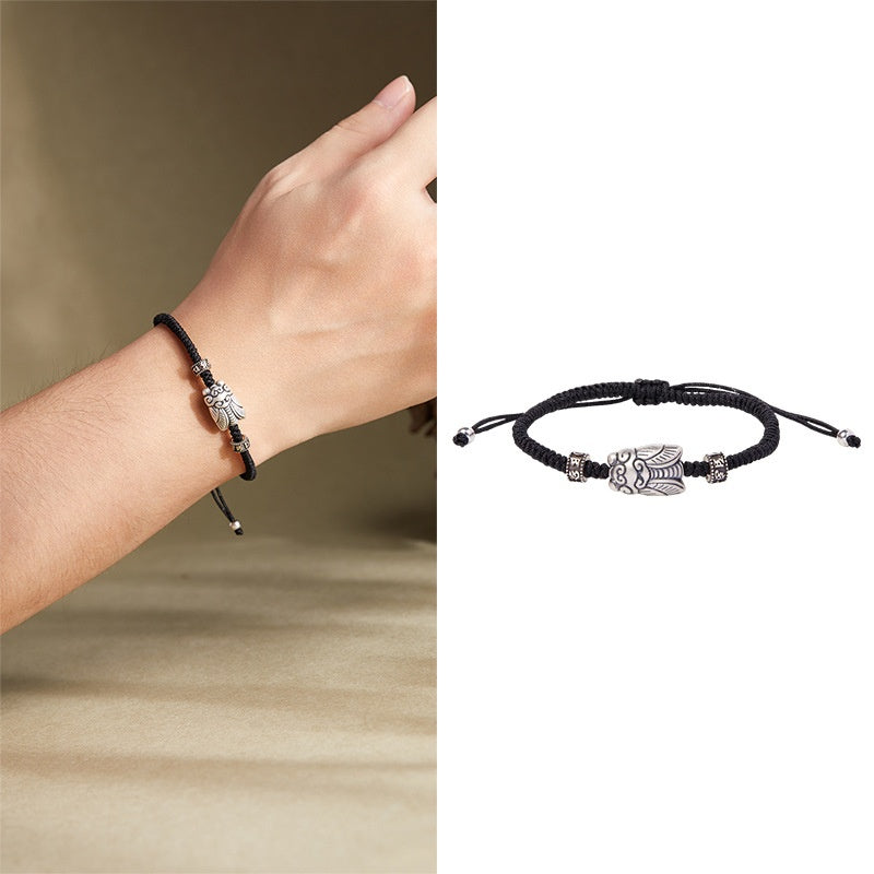 Sterling Silver Cicada Bracelet – Handwoven Cord with Vintage Finish