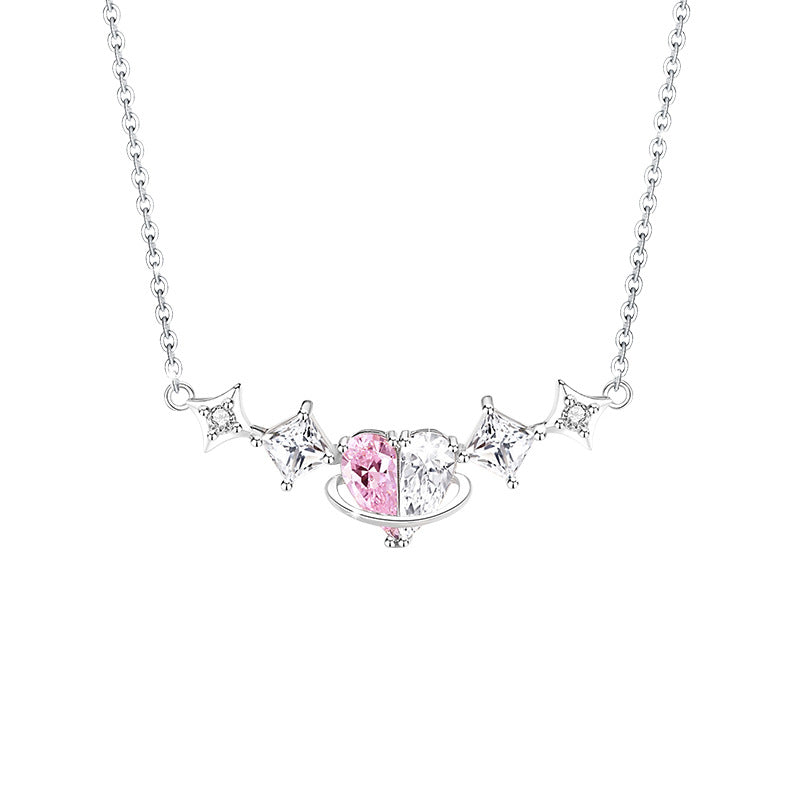 Heart Planet and Stars Silver Necklace-Hearts Together