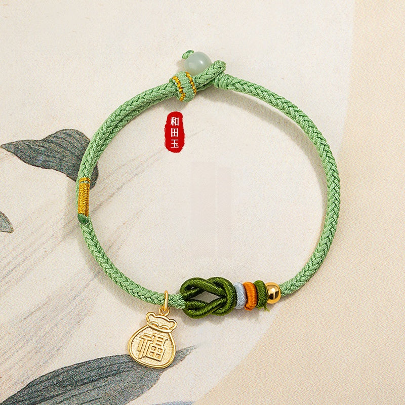 Gold-Plated Good Fortune Charm Cord Bracelet-Everyday Blessings
