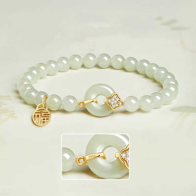 Natural Jade Beads Peace Knot Bracelet-Good Fortune and Prosperity