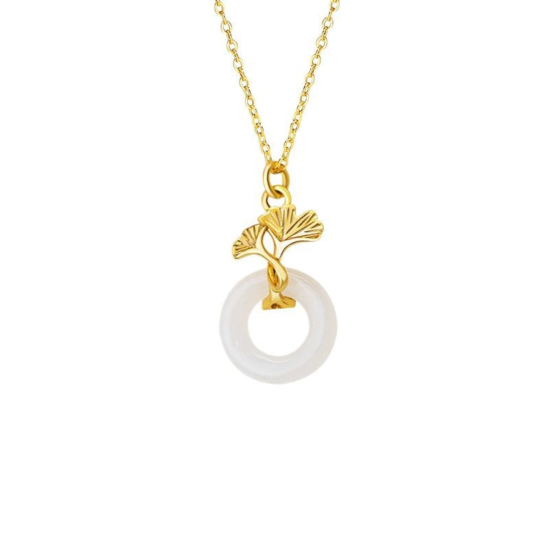 Ginkgo Nephrite Jade Peace Disc Necklace-Peace and Happiness