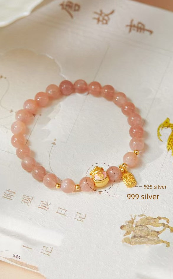 Orange Moonstone Lucky Money Bag Bracelet-Attracts Wealth and Protection