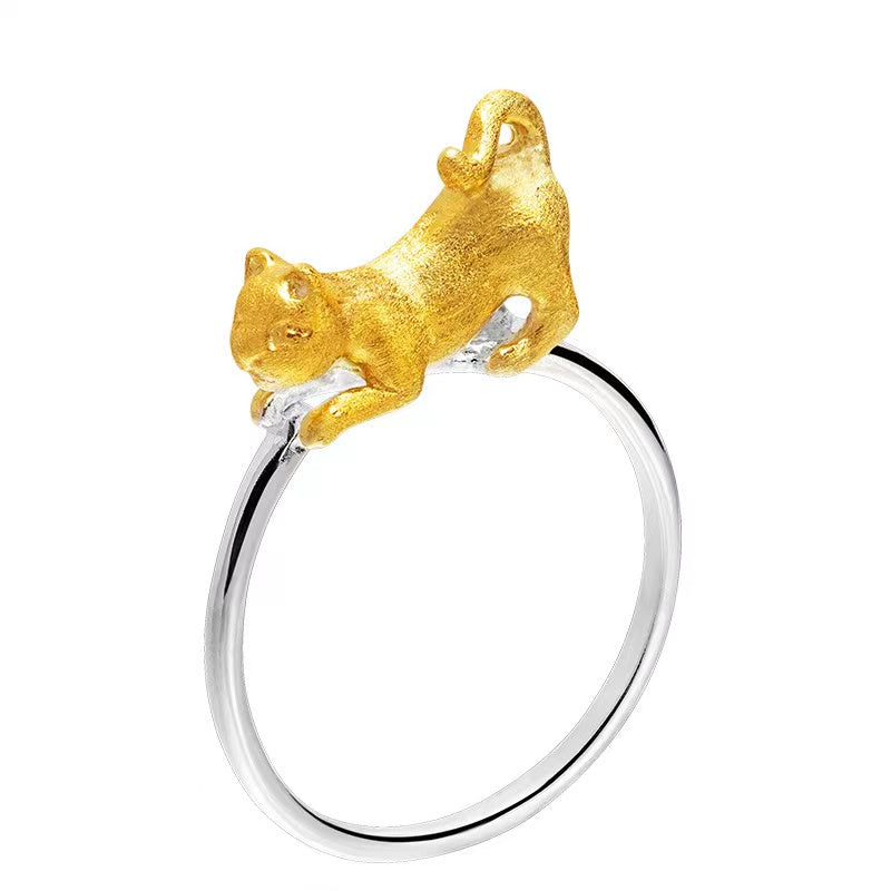 Original Design Gold Cat Silver Ring-Good Luck and Prosperity