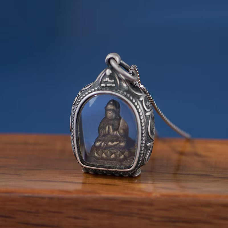 Silver Thai Buddha Amulet Phra khruang Necklace-Protection and Prosperity