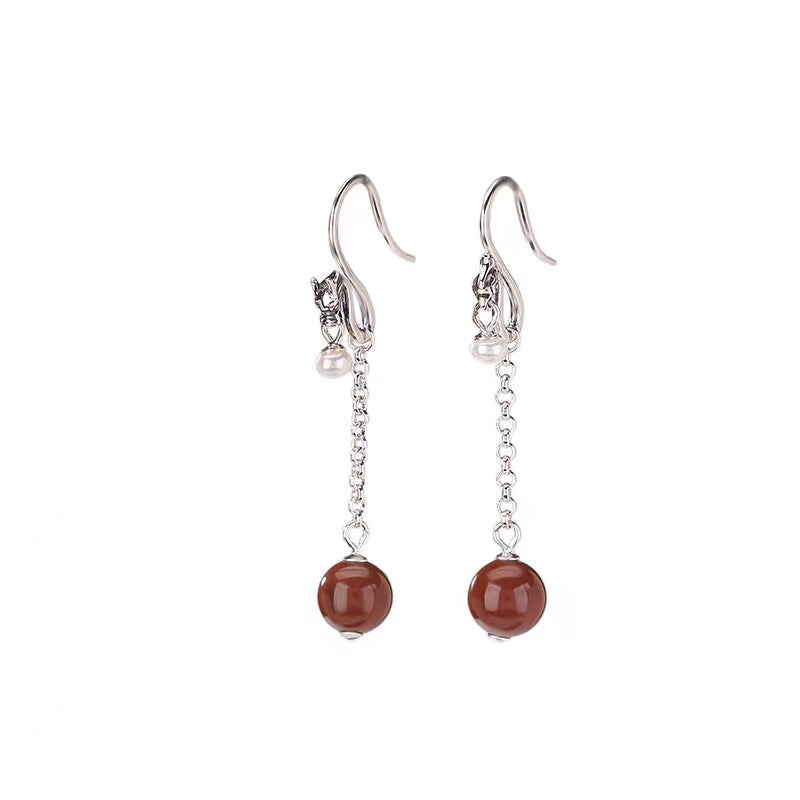 Auspicious Dragon Pearl Silver Drop Earrings-Fortune Prosperity