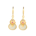 Gourd Nephrite Jade & Red Agate Drop Earrings-A Wish for Plenty