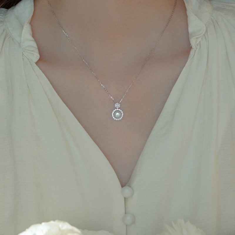 Halo Freshwater Pearl Sterling Silver Pendant Necklace-Luminous Grace