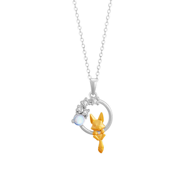 Fox and Flowers Two Tone Necklace-Blessings and Prosperity