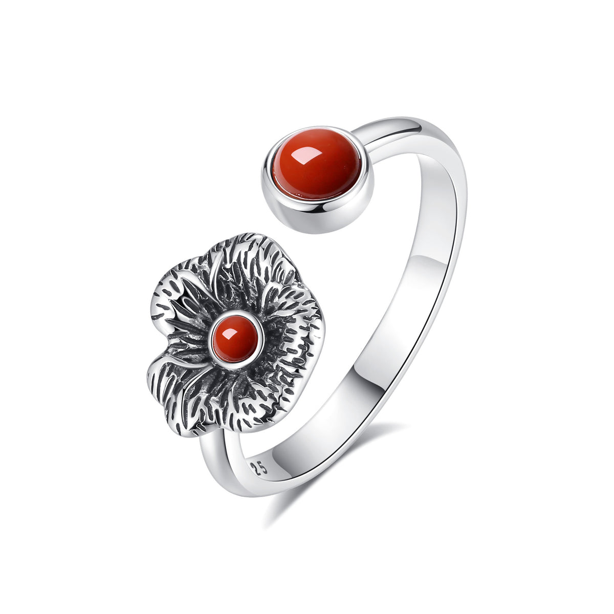 Persimmon Blossom Red Agate S925 Silver Ring-A Warm Little Bloom