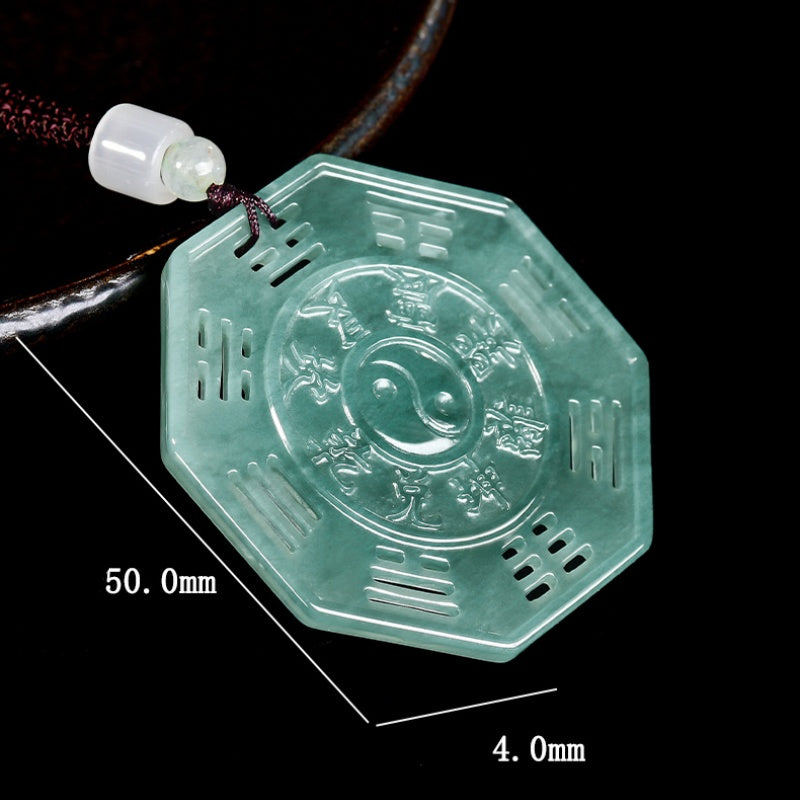 Tai Chi Bagua Hollow Carved Jade Pendant Balance & Protection Necklace