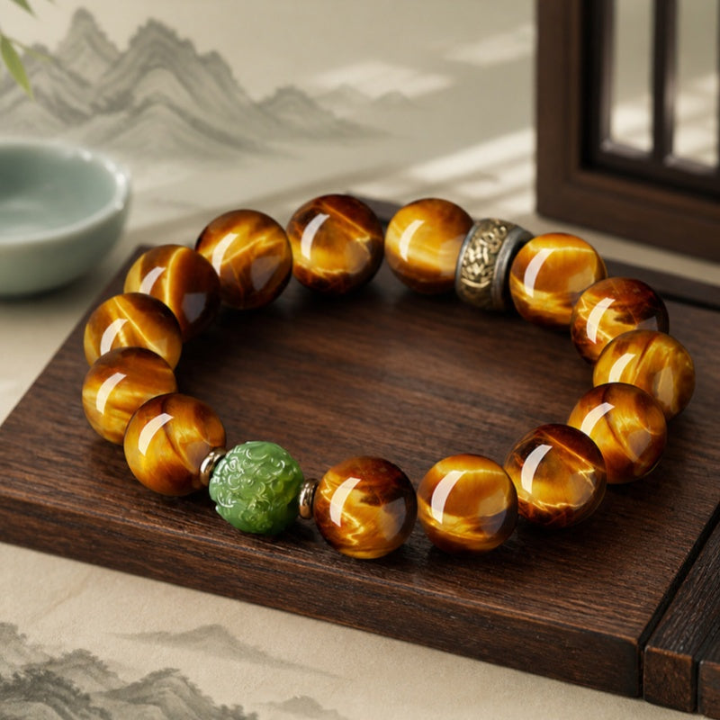 Steady Purpose-Nephrite Jade Pixiu Yellow Tiger's Eye Bracelet