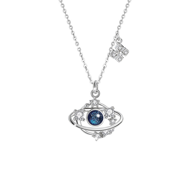 Romance Among the Stars-Saturn Sterling Silver Necklace