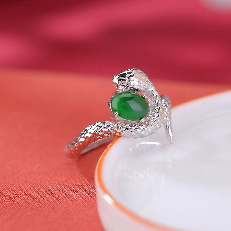 2025 Snake Year Green Jade Silver Ring-Wisdom and Intuition