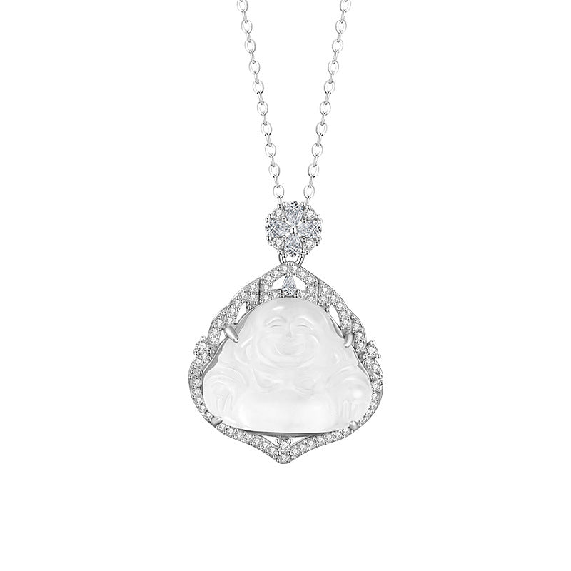 Laughing Buddha White Jade Necklace-Peace & Happiness