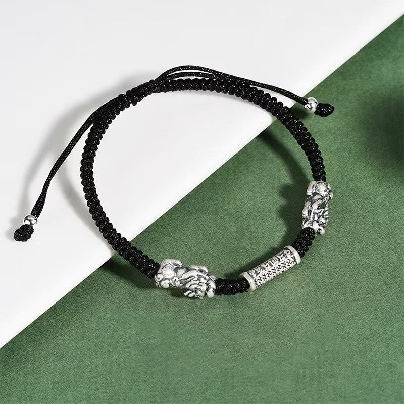 999 Silver Double Pixiu Six True Words Bracelet -Attract Luck