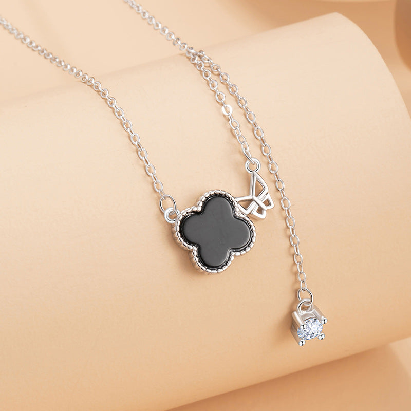 Clover and Butterfly Black Agate Necklace-A Tender Promise